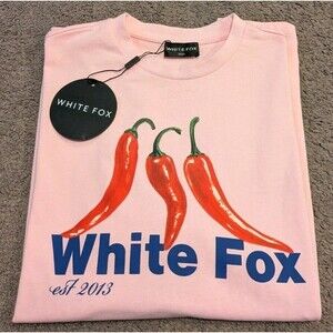 White Fox In the Hot Seat Oversized Chili Pepper Pink Tee Women's XS/S